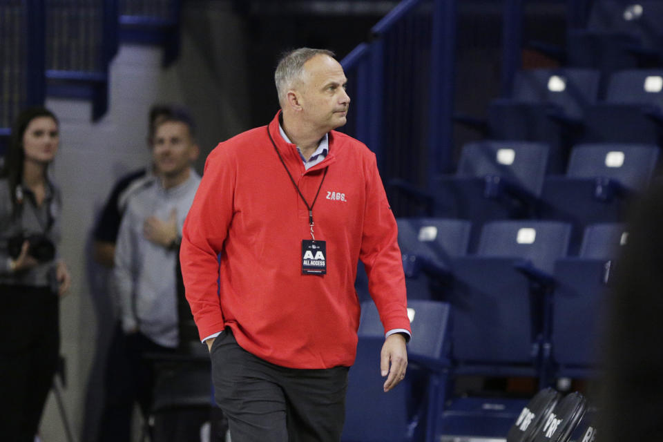 FILE - Gonzaga Athletic Director Chris Standiford walks along the court before an NCAA college basketball game between Gonzaga and Kent State, Monday, Dec. 5, 2022, in Spokane, Wash. The Zags are being talked about as a potential target for bigger conferences that once never would have looked toward Spokane. (AP Photo/Young Kwak, File)