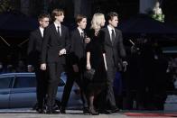 <p>Among the royals at the funeral were plenty of Greek royals. Pictured here, left to right, are Prince Pavlos and Princess Marie-Chantal's children (and Constantine's grandchildren): Prince Odysseus Kimon, Prince Aristidis-Stavros, Princess Maria-Olympia, and Prince Achileas-Andreas.</p>