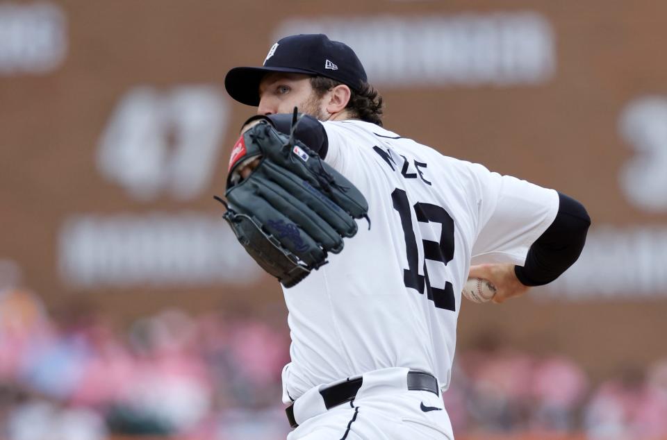 Tigers pitcher Casey Mize pitches against the Brewers during the second inning on Saturday, June 8, 2024, at Comerica Park.