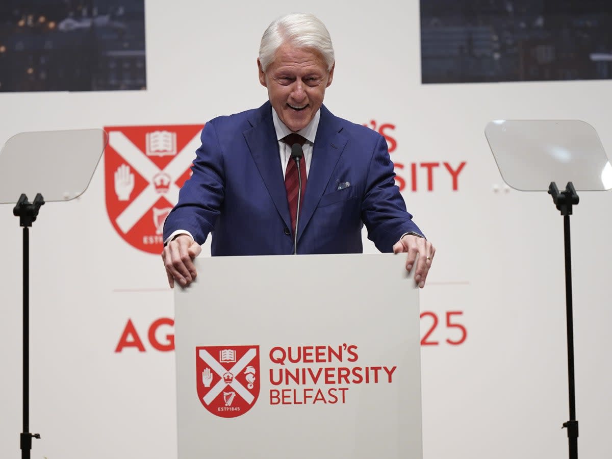 Former US president Bill Clinton speaking during the Belfast conference (PA)