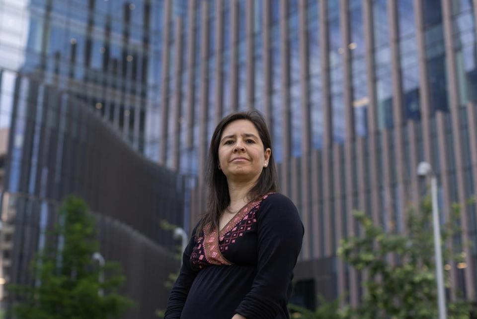Eva Noyola, a member of Todos Votamos, at the Texas Capitol Complex in Austin on May 10, 2024. Noyola is a Mexican and American citizen and is adamant about voting on elections, even small ones, from both countries.