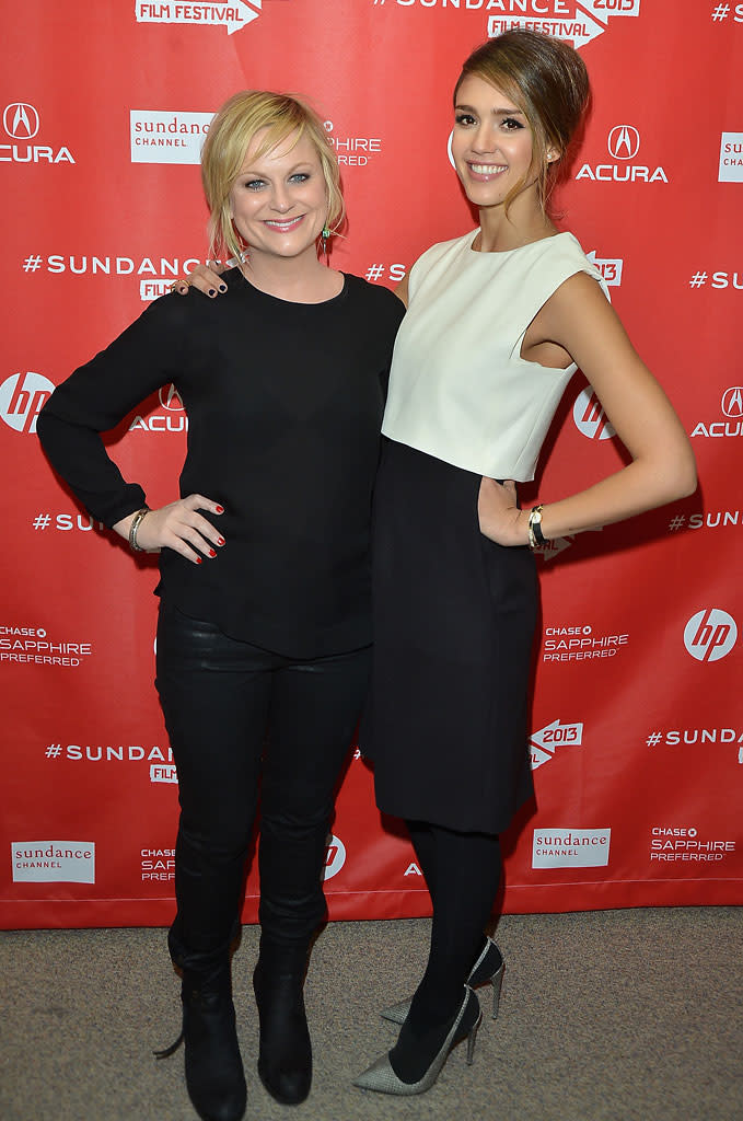 PARK CITY, UT - JANUARY 23: Actors Amy Poehler and Jessica Alba attend the "A.C.O.D" Premiere during the 2013 Sundance Film Festival at Eccles Center Theatre on January 23, 2013 in Park City, Utah. (Photo by George Pimentel/Getty Images)