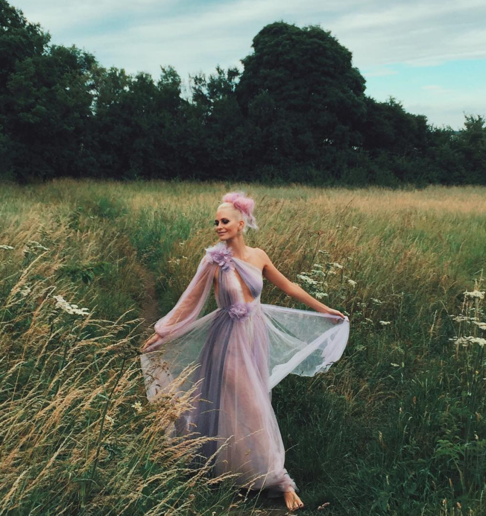 Poppy Delevingne chose a lilac Marchesa gown