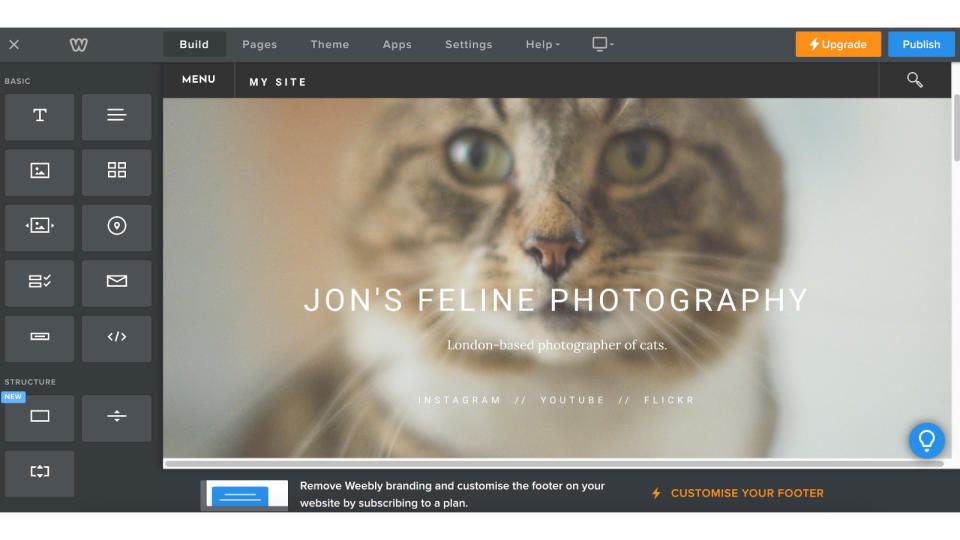 Screenshot of using Weebly website builder