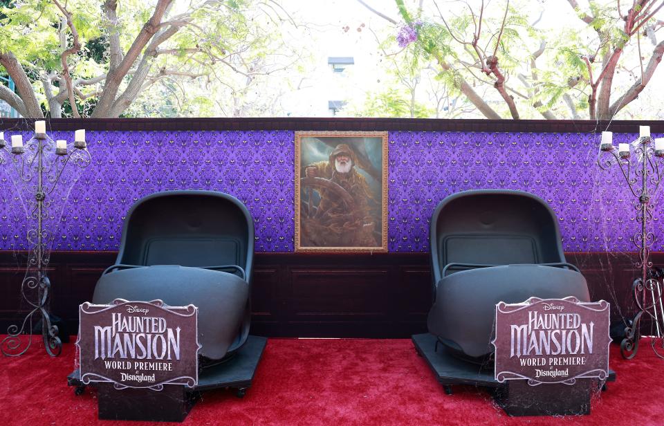 Doom Buggies line the red carpet at the movie's world premiere in Anaheim, Calif., earlier this month.