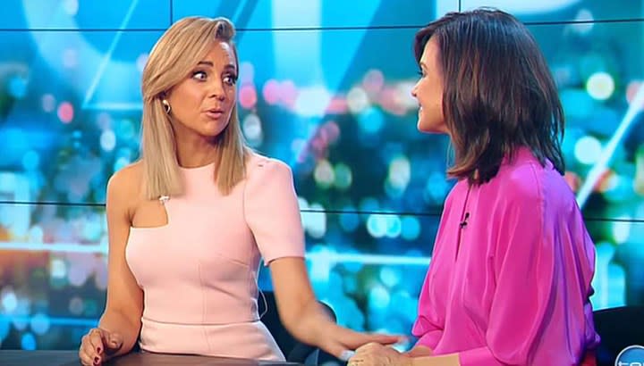 Carrie Bickmore looks at Lisa Wilkinson on The Project set