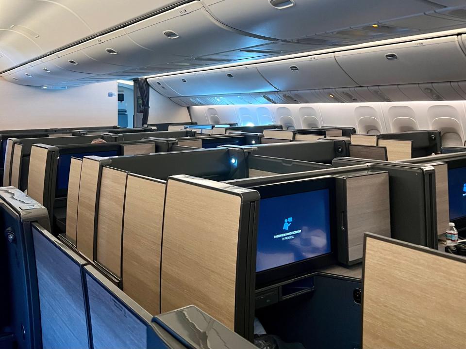 The interior of ANA's business class cabin.