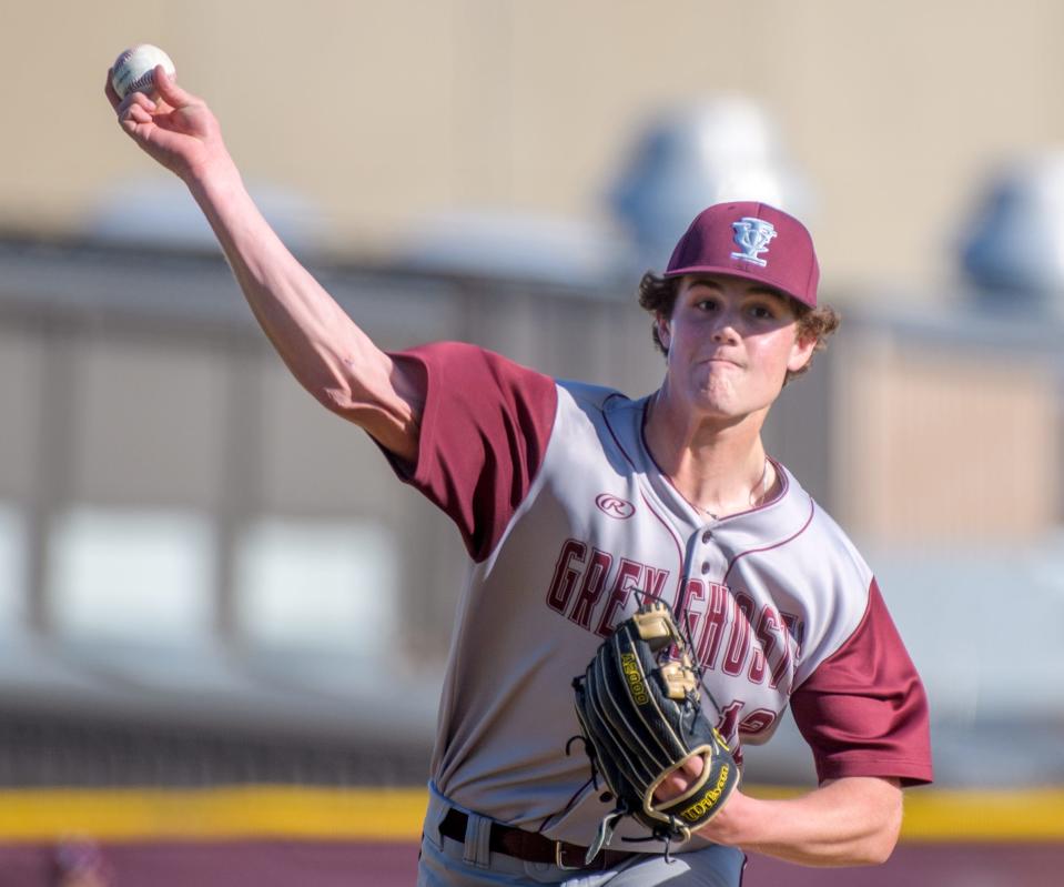 IVC senior Griffin Irvin pitches against the Dunlap Eagles on Tuesday, April 9, 2024 in Dunlap.