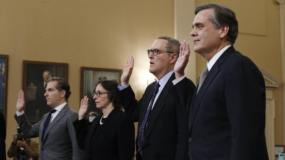 From left, Noah Feldman, Pamela Karlan, Michael Gerhardt and Jonathan Turley