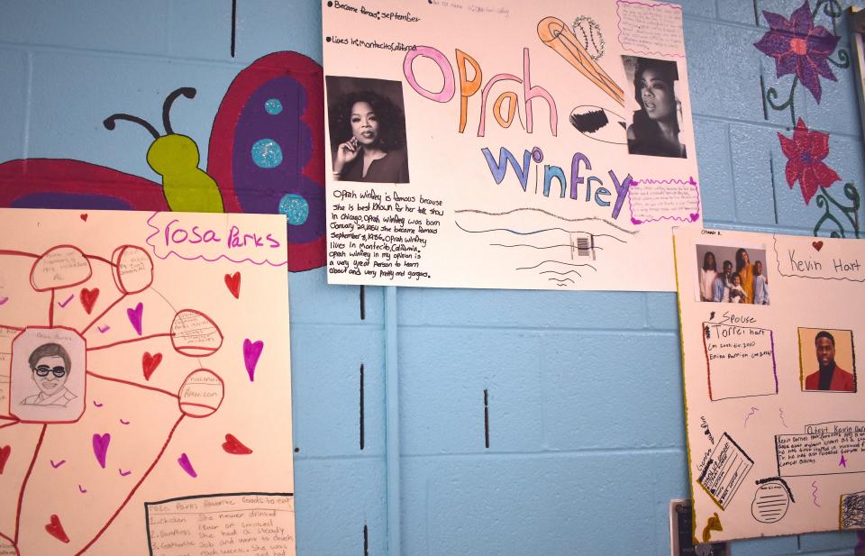 Some examples of the biography projects students and club members at the Boys & Girls Club of Lenawee created for the inaugural Black History Month biography fair are pictured Feb. 1 at the clubhouse in Adrian. Projects about Rosa Parks, Oprah Winfrey and Kevin Hart are seen here. More than 25 students participated in the program.