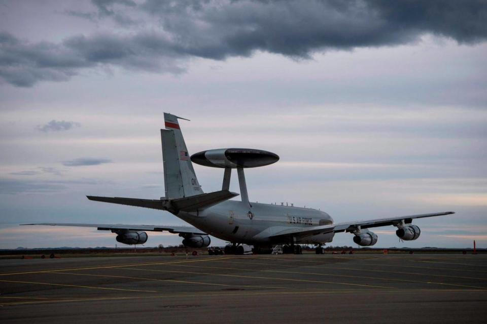 United States Air Force's E-3, commonly known as AWACS is pictured at Orland Air Base during the Nato Trident Juncture 2018 exercise (Getty Images)