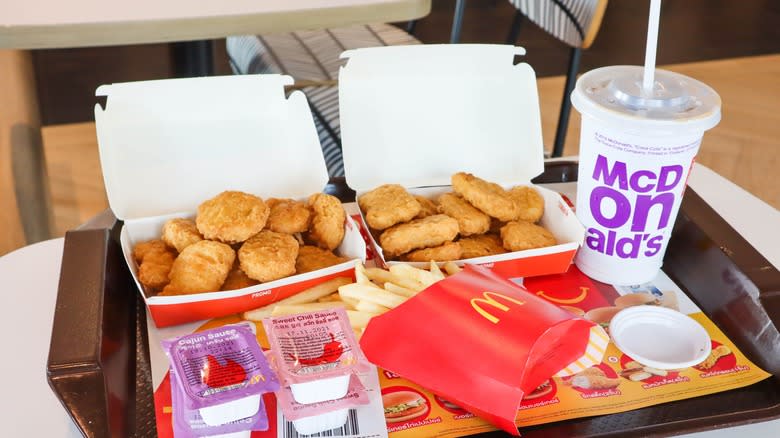 a tray with mcnuggets meal