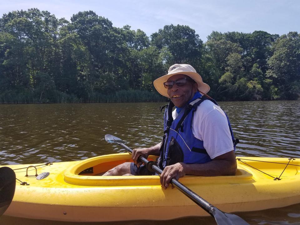 James Killingham practicing his paddling skills on Brickyard Pond in Barrington.