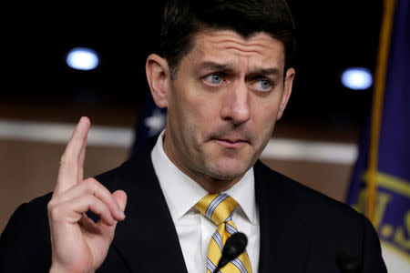 U.S. House Speaker Paul Ryan speaks about healthcare at his weekly press briefing on Capitol Hill in Washington, U.S, April 27, 2017. REUTERS/Yuri Gripas