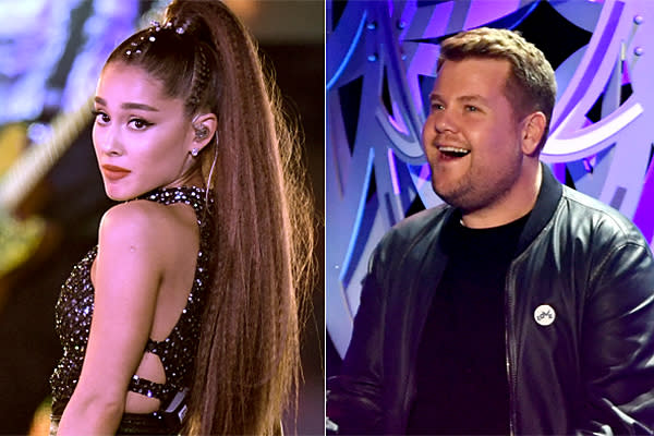 Ariana Grande y James Corden hacen un remake pop de la película ‘Titanic’. Fotos: Kevin Winter / Getty Images.