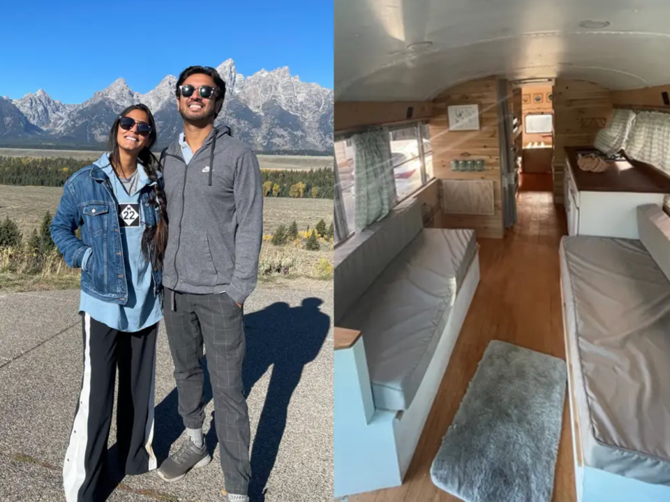 Pooja und Kumar haben einen Schulbus in ihr Zuhause umgewandelt und reisen seit 2021 durch die USA. - Copyright: Pooja Shah