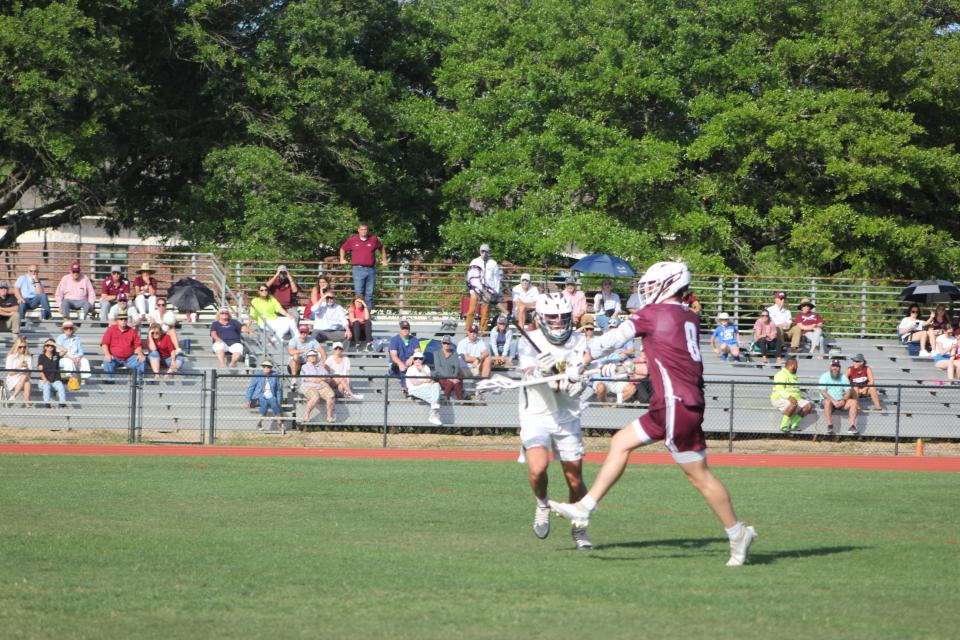 Benedictine's Liam Hogan lets loose with a shot on goal in a win over Savannah Country Day on April 22, 2023.