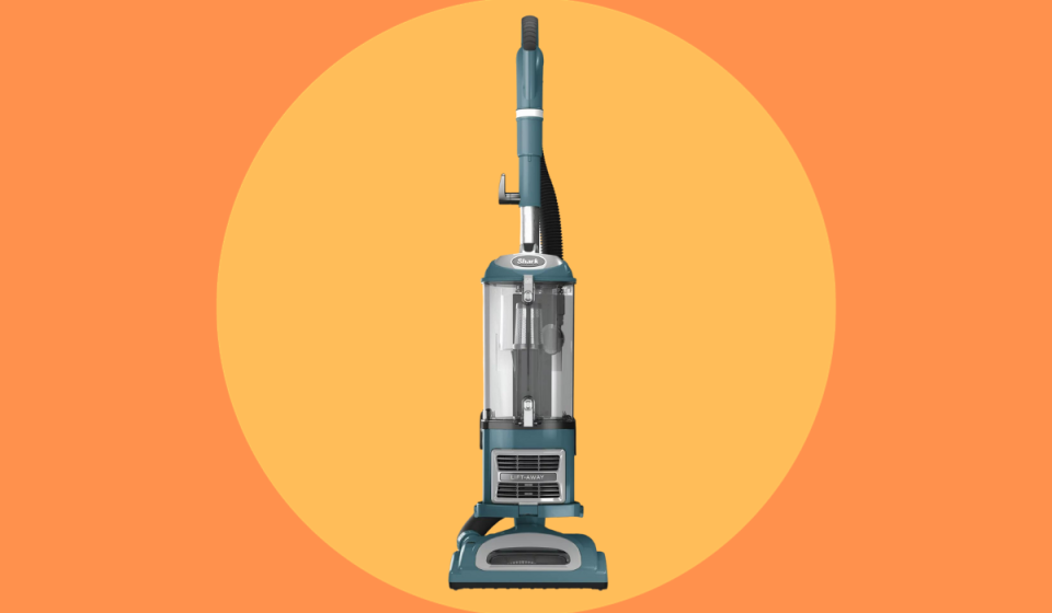 upright teal-and-gray vacuum