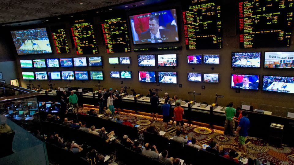 Fans betting on March Madness games in the sportsbook of the MGM Grand Hotel & Casino in Las Vegas. - Chris Farina/Sports Illustrated/Sports Illustrated via Getty Ima