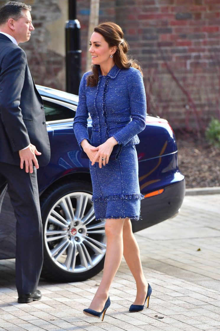 <i>She wore a work-appropriate blue tweed suit [Photo: PA]</i>