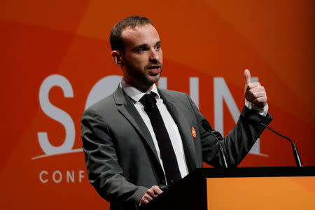 Seth Stephens-Davidowitz, former Google data scientist, presents during the 2018 Sohn Investment Conference in New York City, U.S., April 23, 2018. REUTERS/Brendan McDermid