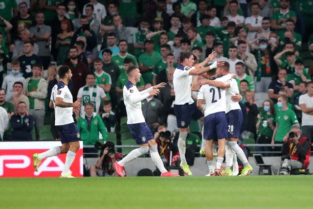 Sergej Milinkovic-Savic, right, celebrates his opener