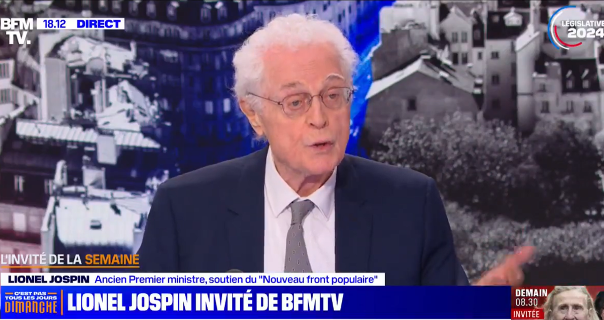 Lionel Jospin sur BFMTV le 23 juin 2024, met en garde contre le « projet souterrain » du RN.