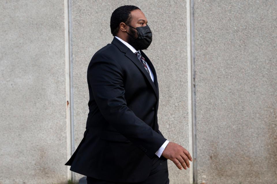 Demetrius Haley, one of the five former Memphis Police Department officers charged with the beating of Tyre Nichols, walks out of the Odell Horton Federal Building after making an appearance in court in Downtown Memphis, on Tuesday, November 14, 2023.