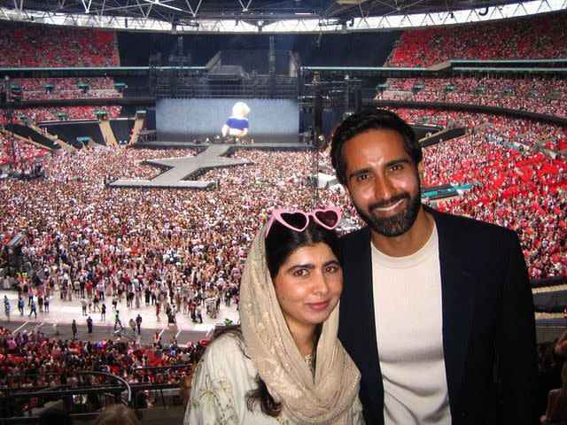 <p>Malala Yousafzai/Instagram</p> Malala Yousafzai and husband Asser Malik at Taylor Swift's London concert