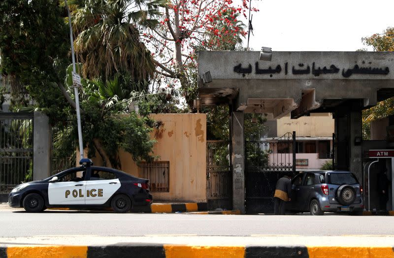 A police car is seen in front of Imbaba Fevers Hospital amid concerns over the coronavirus disease (COVID-19) in Cairo