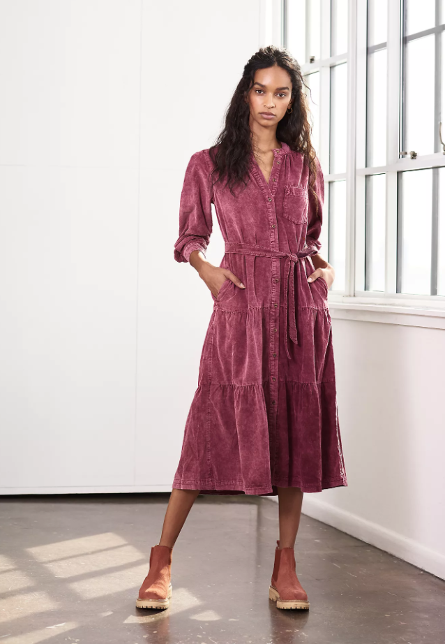 Pilcro Marta Tiered Corduroy Midi Dress