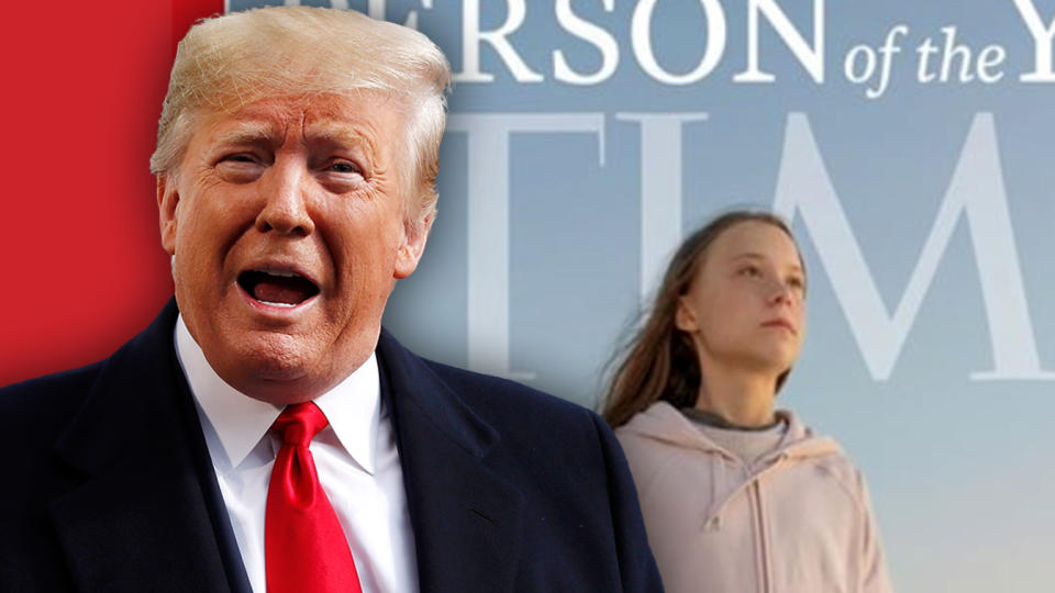 President Trump and Greta Thunberg. (Photo illustration: Yahoo News; photos: AP, Time)