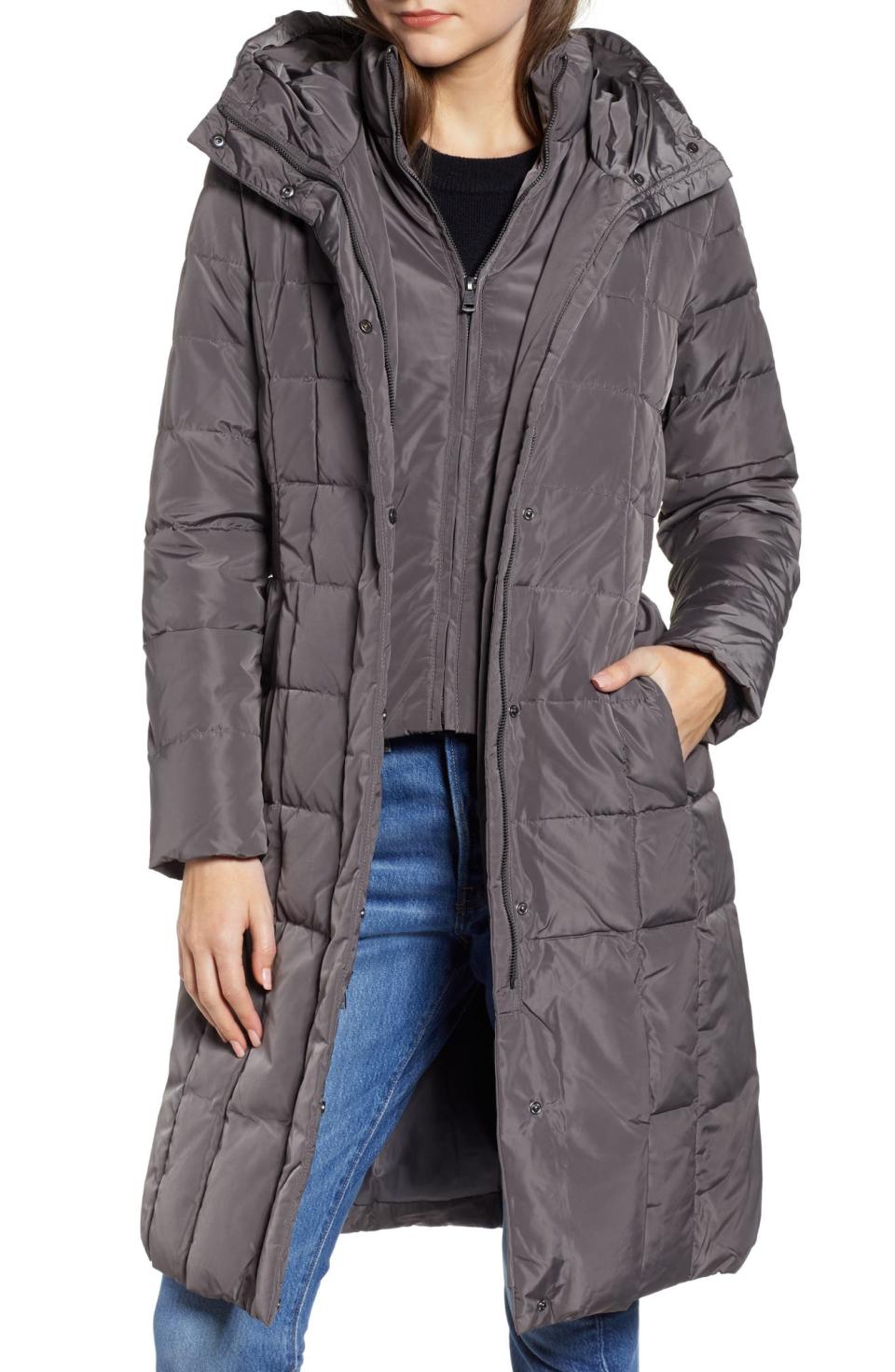 Cole Haan Bib Insert Down & Feather Fill Coat. Image via Nordstrom.