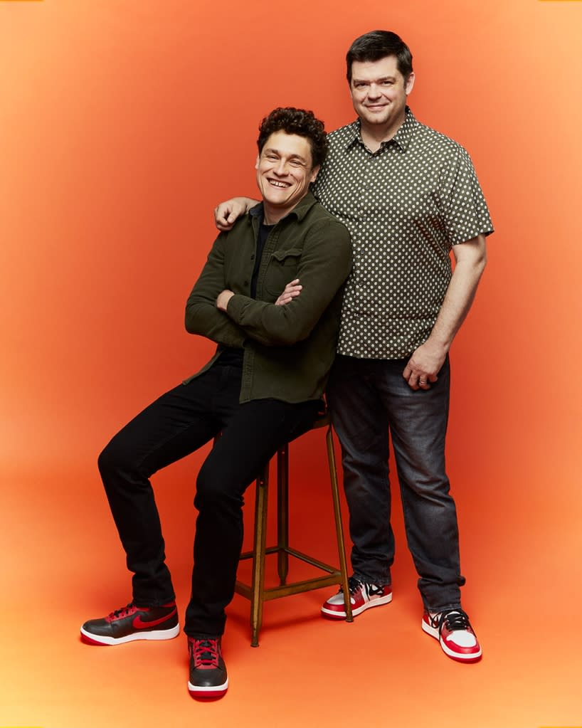 (r-l) Phil Lord and Chris Miller photographed for Variety on May 31, 2023 at the PMC Studio in Los Angeles