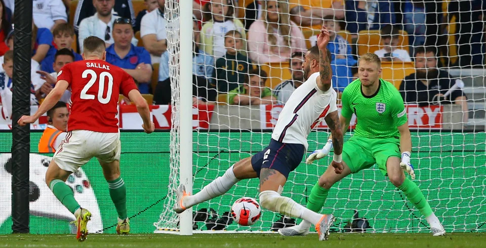 WOLVERHAMPTON, ENGLAND - JUNE 14:  Hungary's Roland Sallai scores his sides 2nd goal during the UEFA Nations League League A Group 3 match between England and Hungary at Molineux on June 14, 2022 in Wolverhampton, United Kingdom. (Photo by Alex Dodd - CameraSport via Getty Images)