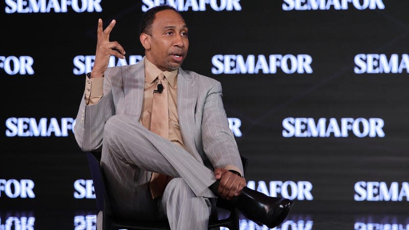 Stephen A. Smith speaks on stage during the Semafor Media Summit on April 10, 2023 in New York City. 
