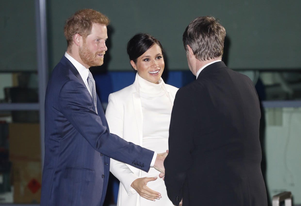 The Duke and Duchess of Sussex arrive at the Natural History Museum in London [Photo: Getty]