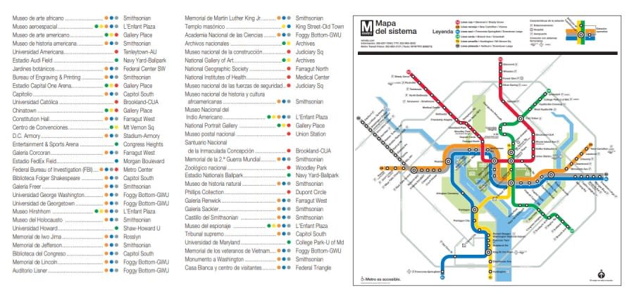 Part of the Spanish language rider guide. (Courtesy of the Washington Metropolitan Area Transit Authority)