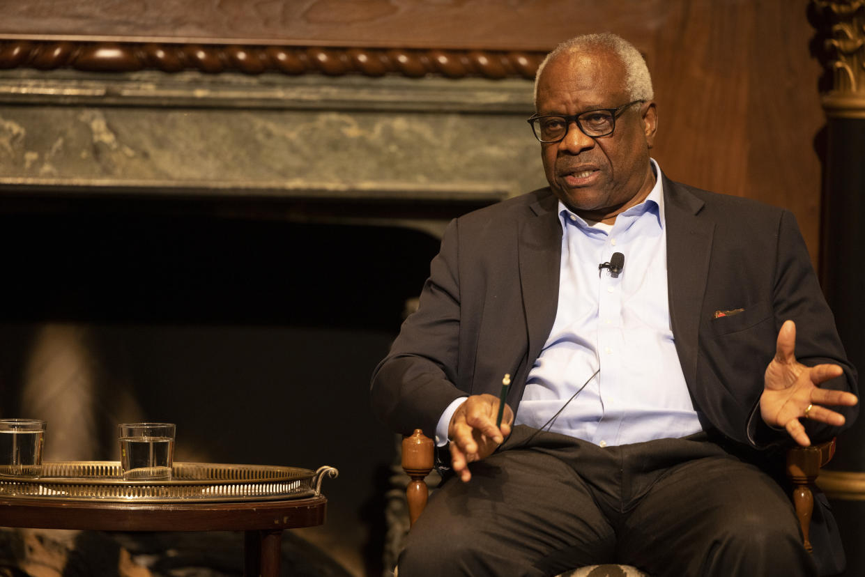 Supreme Court Justice Clarence Thomas at a conference in Dallas on May 13, 2022. (Allison V. Smith/The New York Times)