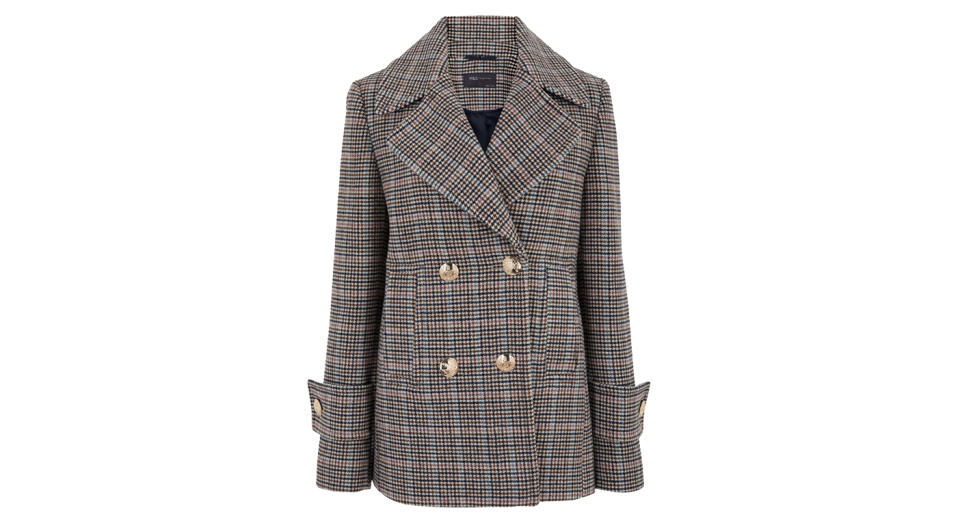Checked Pea Coat with Wool