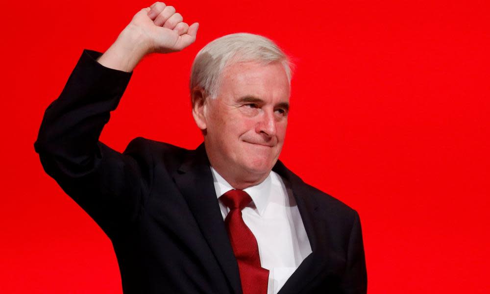 Shadow chancellor John McDonnell after his speech in Liverpool on Monday.