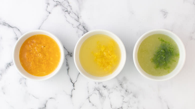citrus juice and zest in bowls