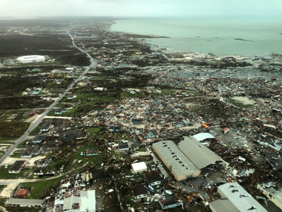 An aerial view shows devastation after hurricane Dorian hit the Abaco Islands in the Bahamas, September 3, 2019, in this image obtained via social media. (Photo: Michelle Cove/Trans Island Airways/via Reuters)