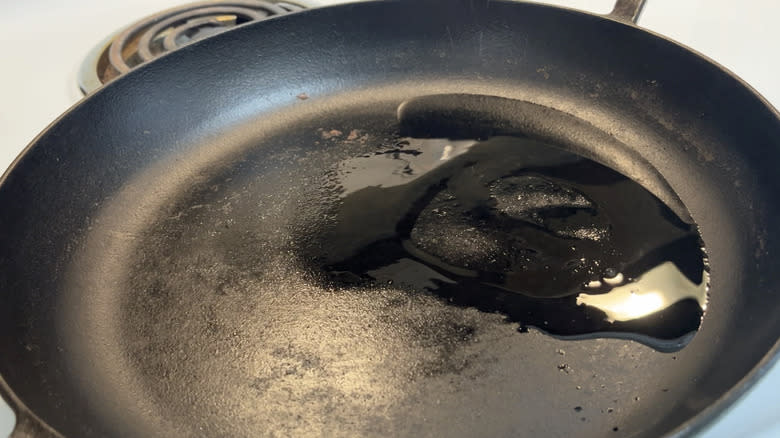 oil heating in skillet