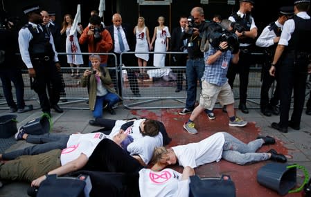 Extinction Rebellion climate change protest during London Fashion Week