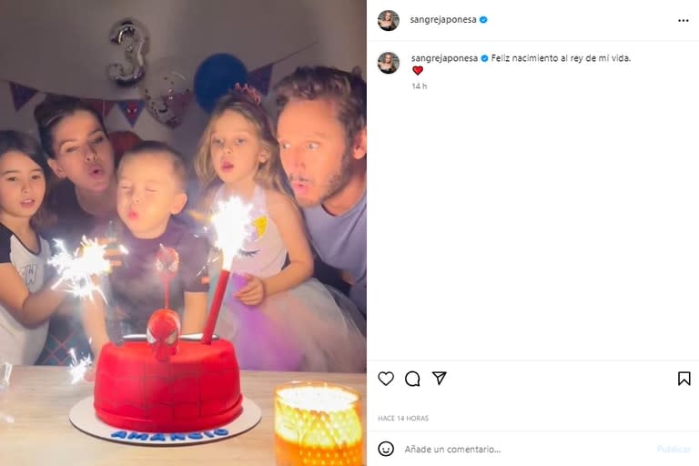 La China Suárez y Benjamín Vicuña reunidos para festejar el cumpleaños de su hijo menor (Foto: Instagram @sangrejaponesa)