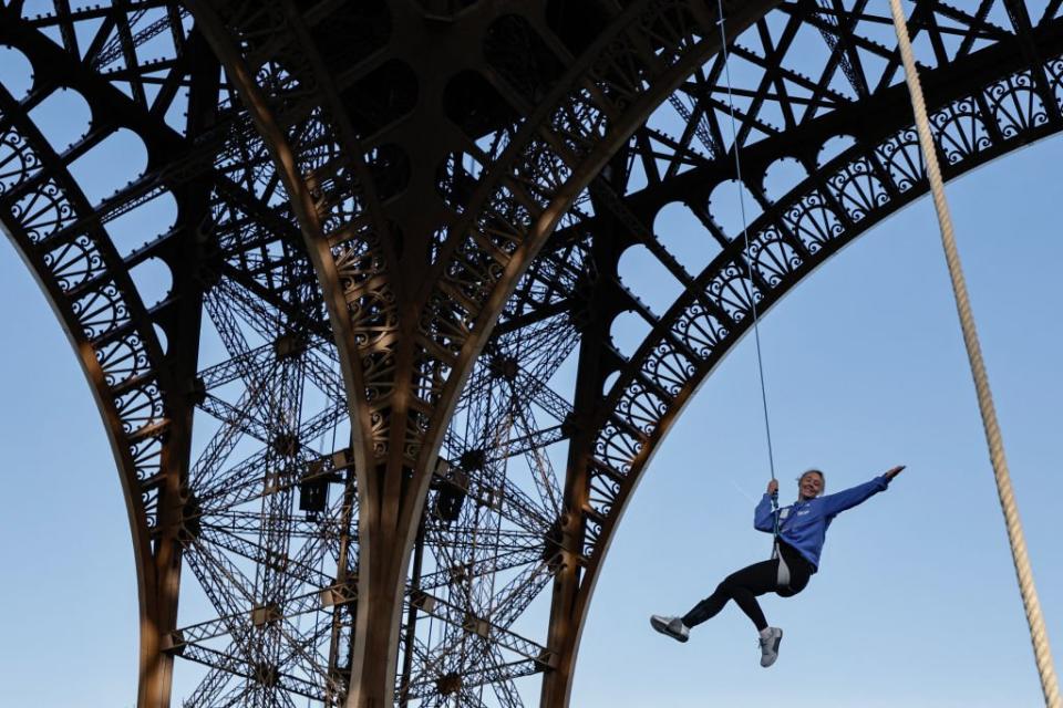 French athlete Anouk Garnier ahead of her rope climb up the Eiffel Tower