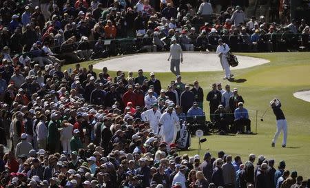 Sergio Garcia of Spain hits of the third tee in second round play during the 2017 Masters golf tournament at Augusta National Golf Club in Augusta, Georgia, U.S., April 7, 2017. REUTERS/Mike Segar