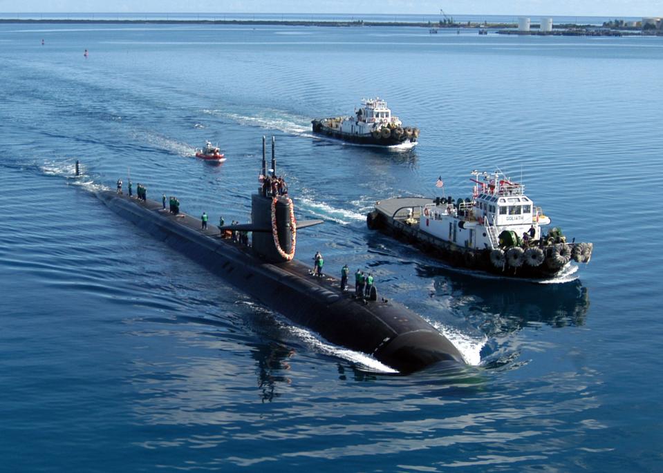 The USS San Francisco, an American nuclear submarine, pictured in Apra Harbour, Guam.  (Getty Images)