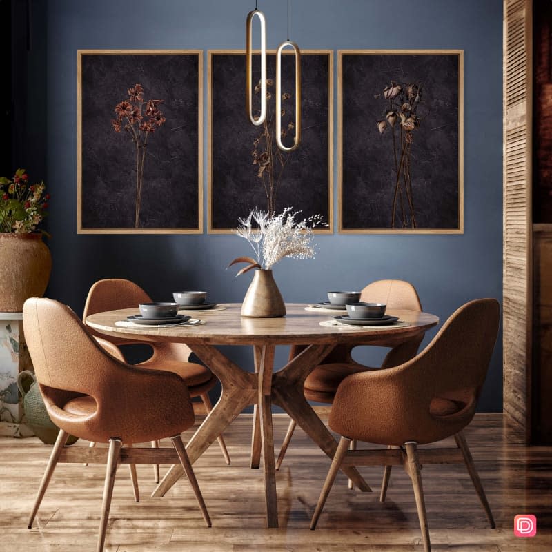 AI-generated room photo: blue and warm-toned dining room